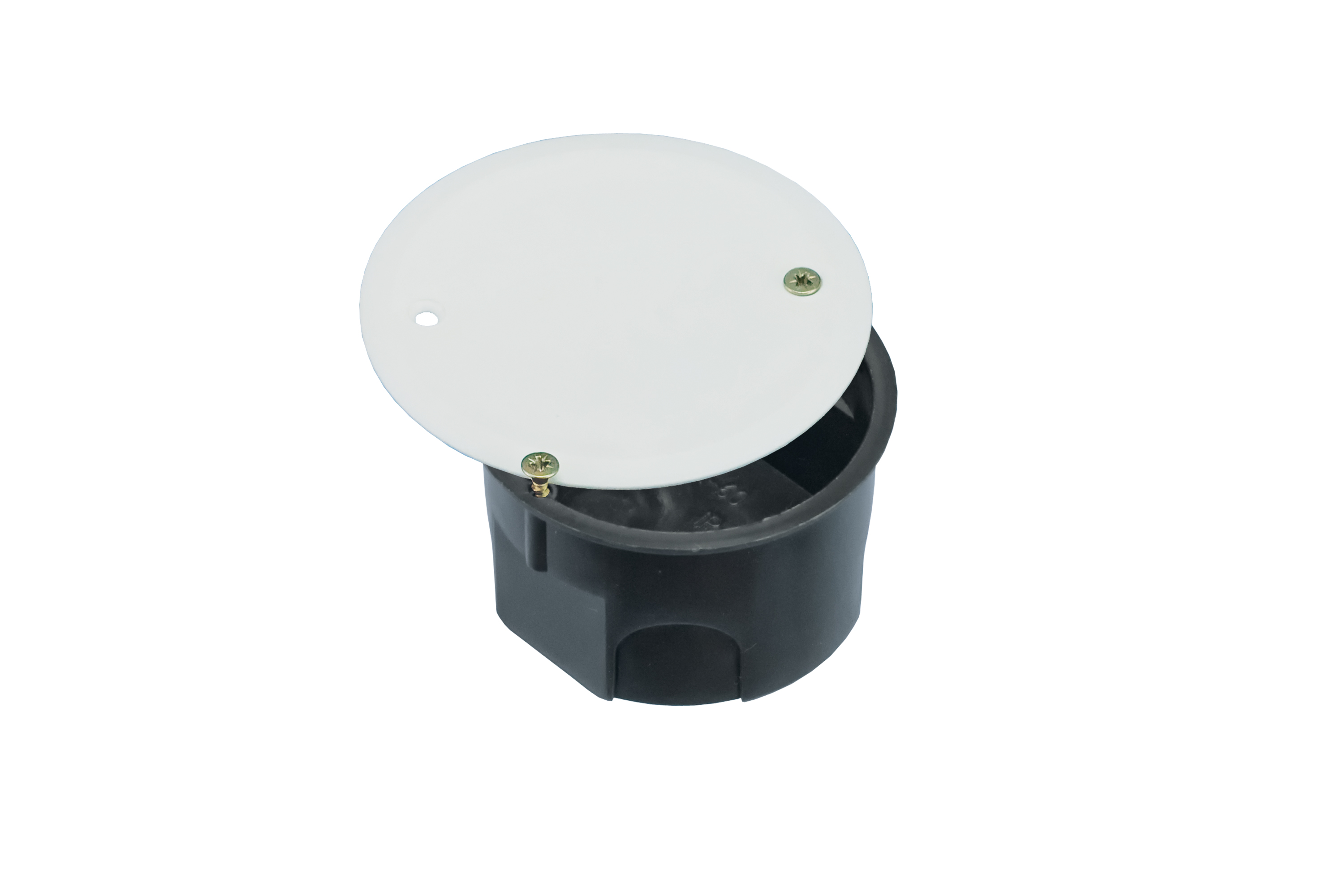Unterputzdose PK60 LUX, flach 40mm, ∅63, mit Schrauben, mit Deckel, schwarz, IP30 – Pawbol