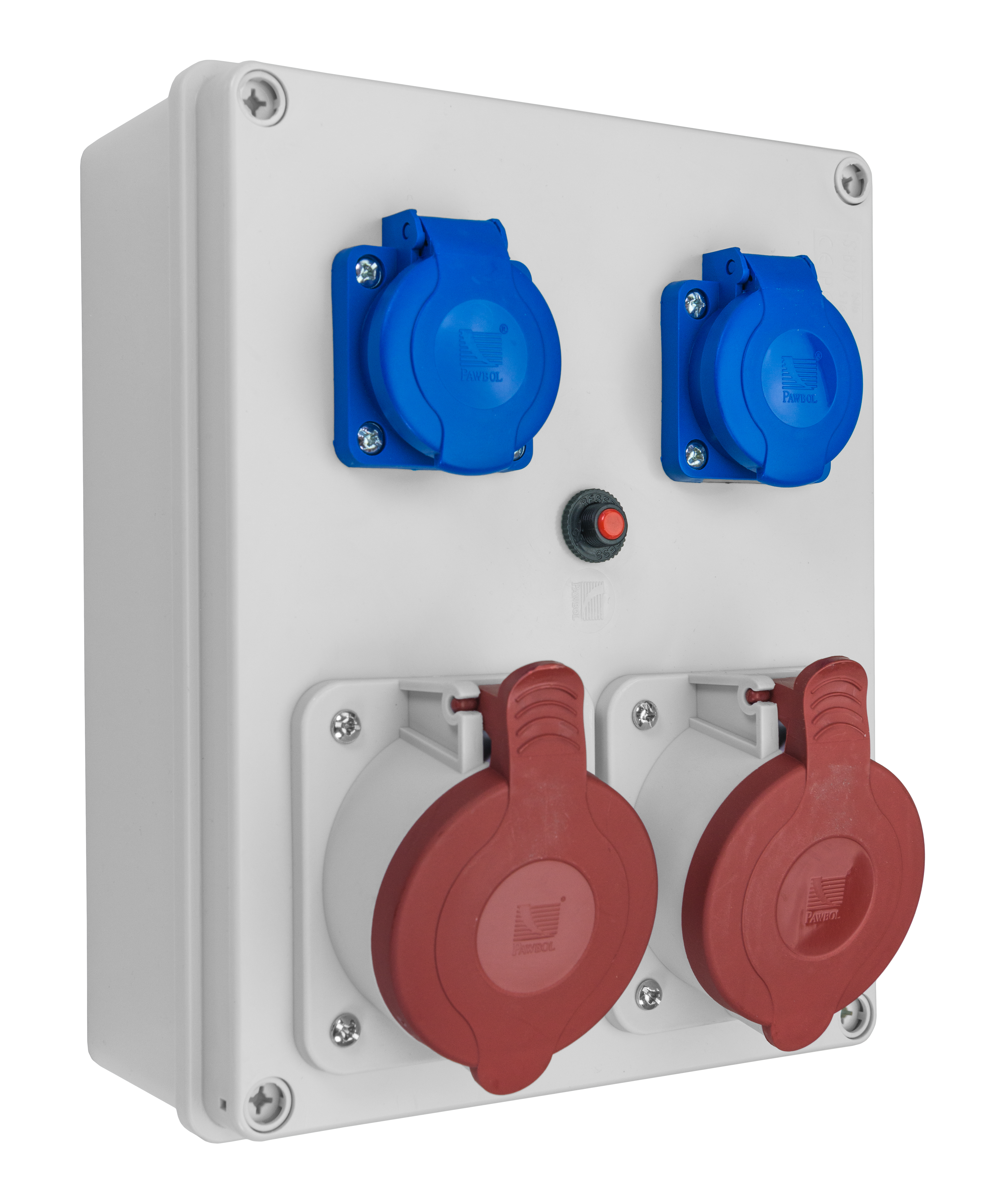 Verteiler R-BOX 240: 2x32A/5P, 2x250V, 400V, IP44, 1x Thermoschutzschalter – Pawbol