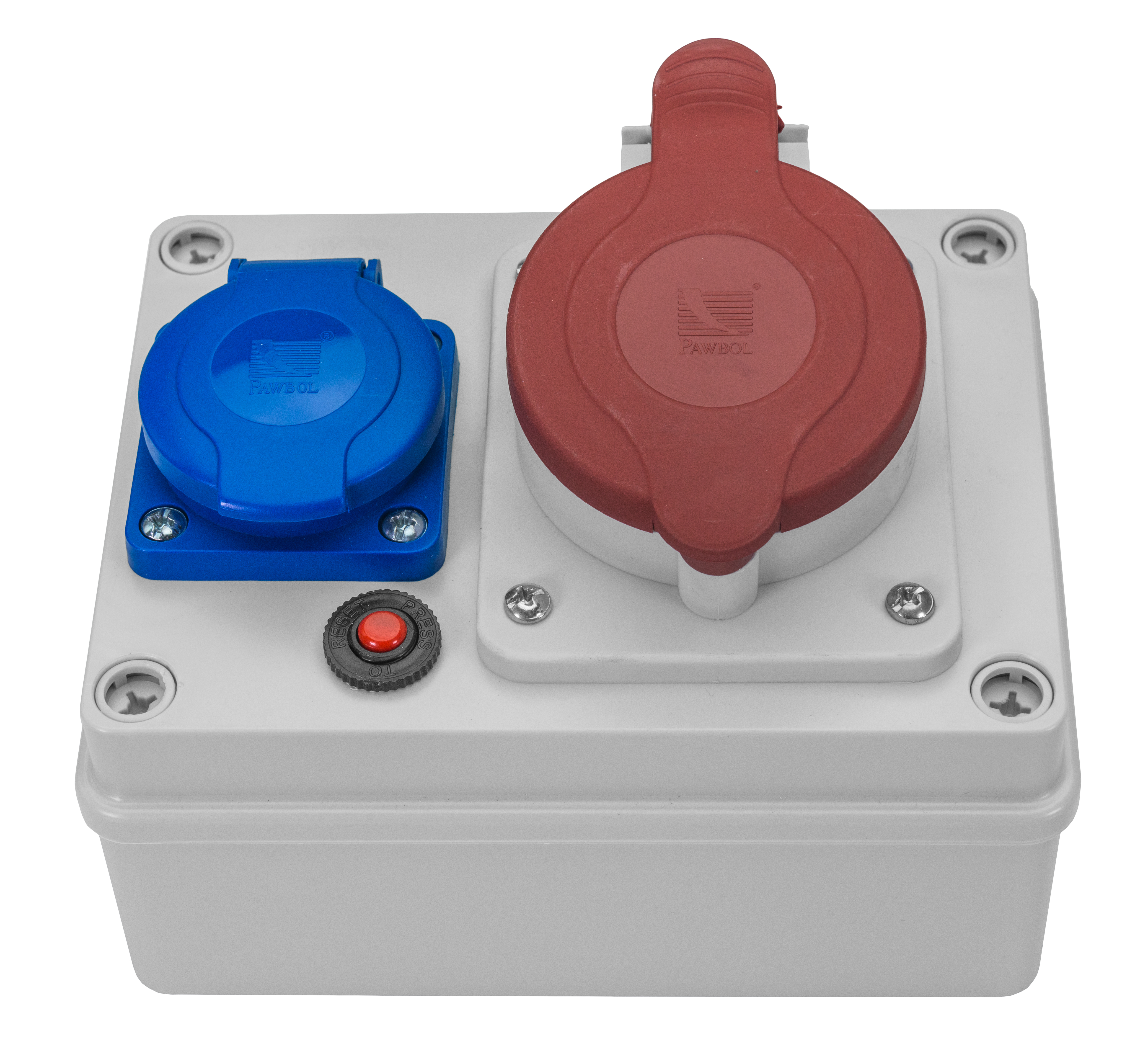 Verteiler R-BOX 150: 1x32A/4P, 1x250V, 400V, IP44, 1x Thermoschutzschalter – Pawbol