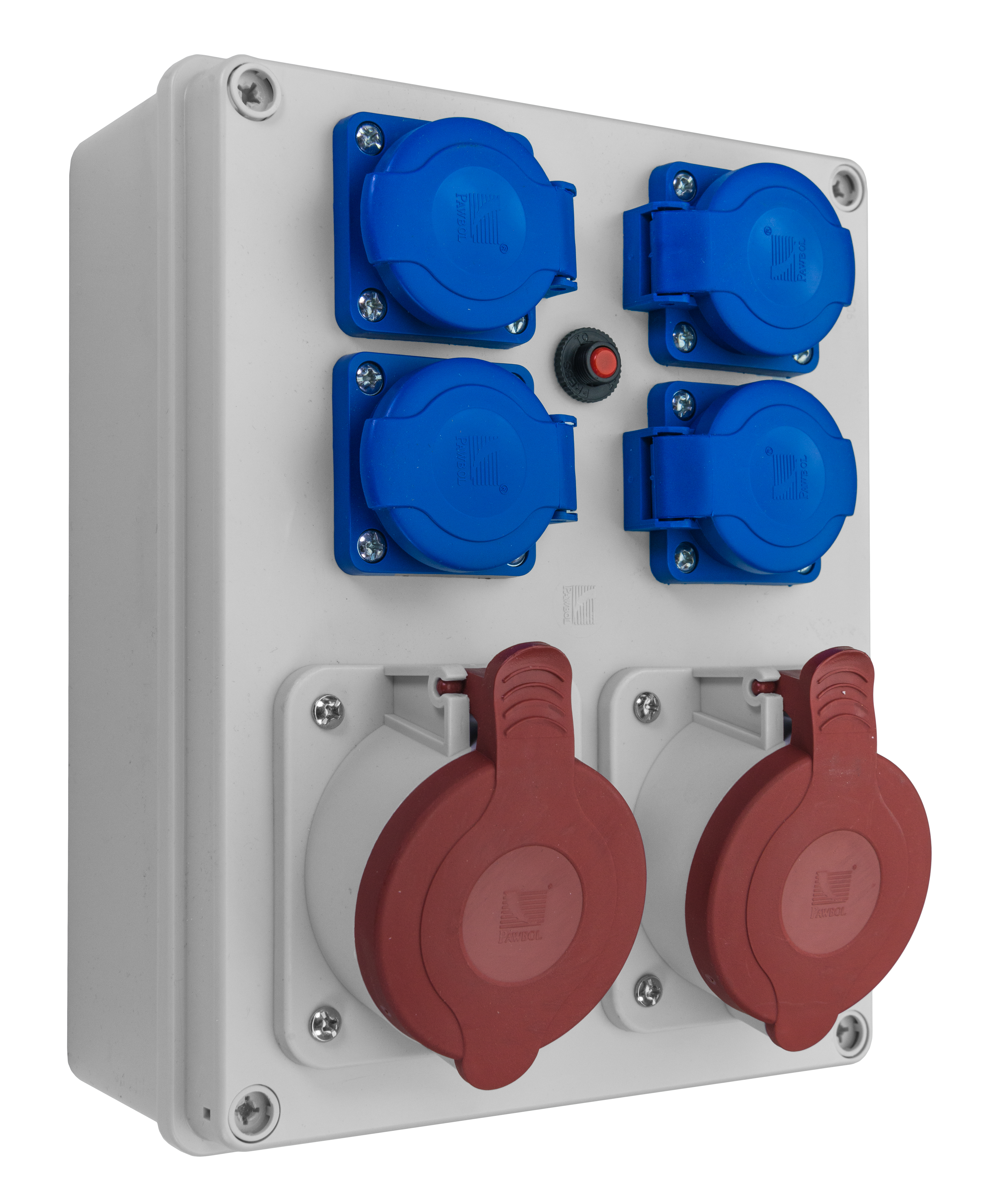 Verteiler R-BOX 240: 2x32A/5P, 4x250V, 400V, IP44, 1x Thermoschutzschalter – Pawbol