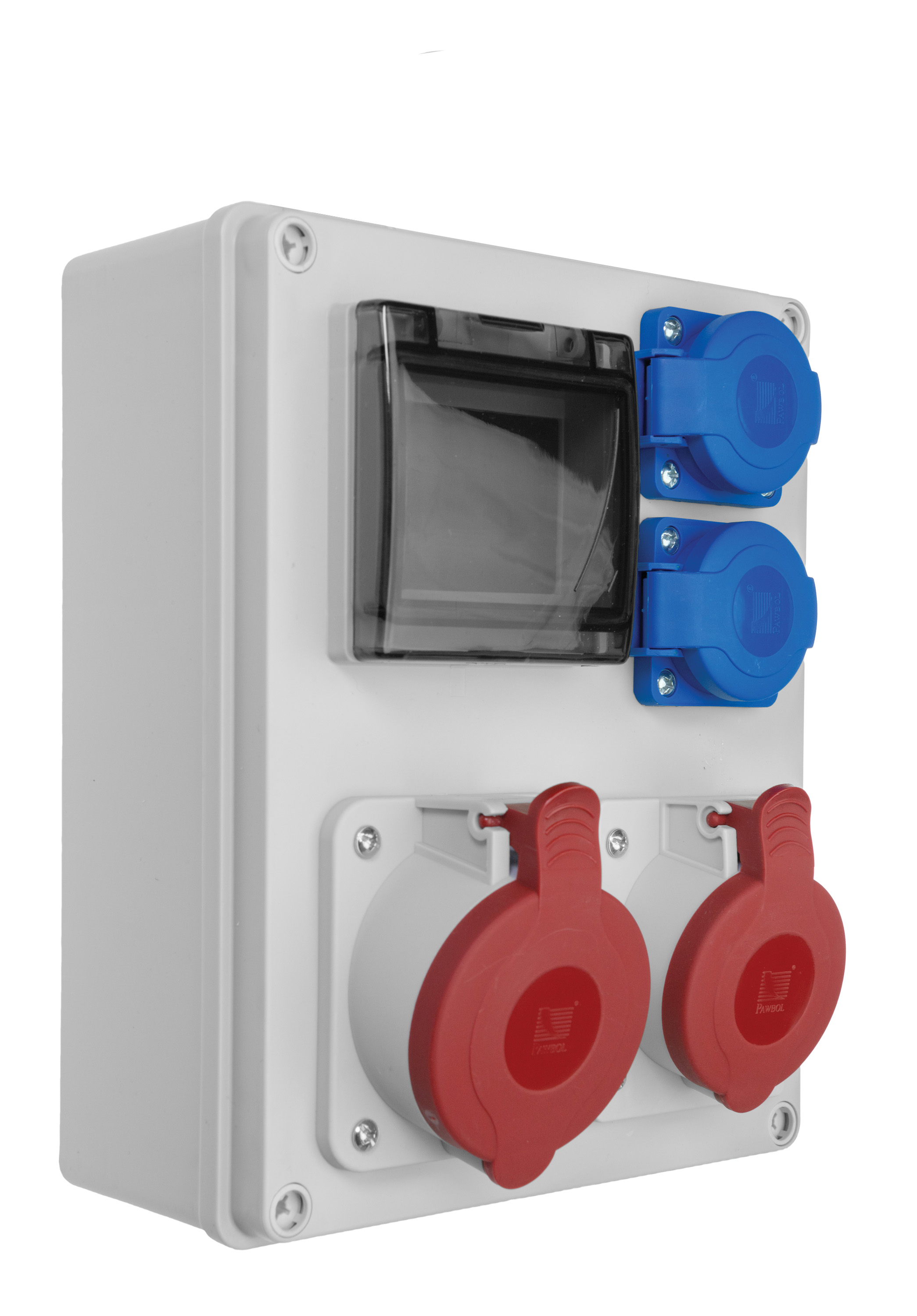 Verteiler R-BOX 240 4S: 1x32A/5P, 1x16A/5P, 2x250V, 400V, IP44 – Pawbol