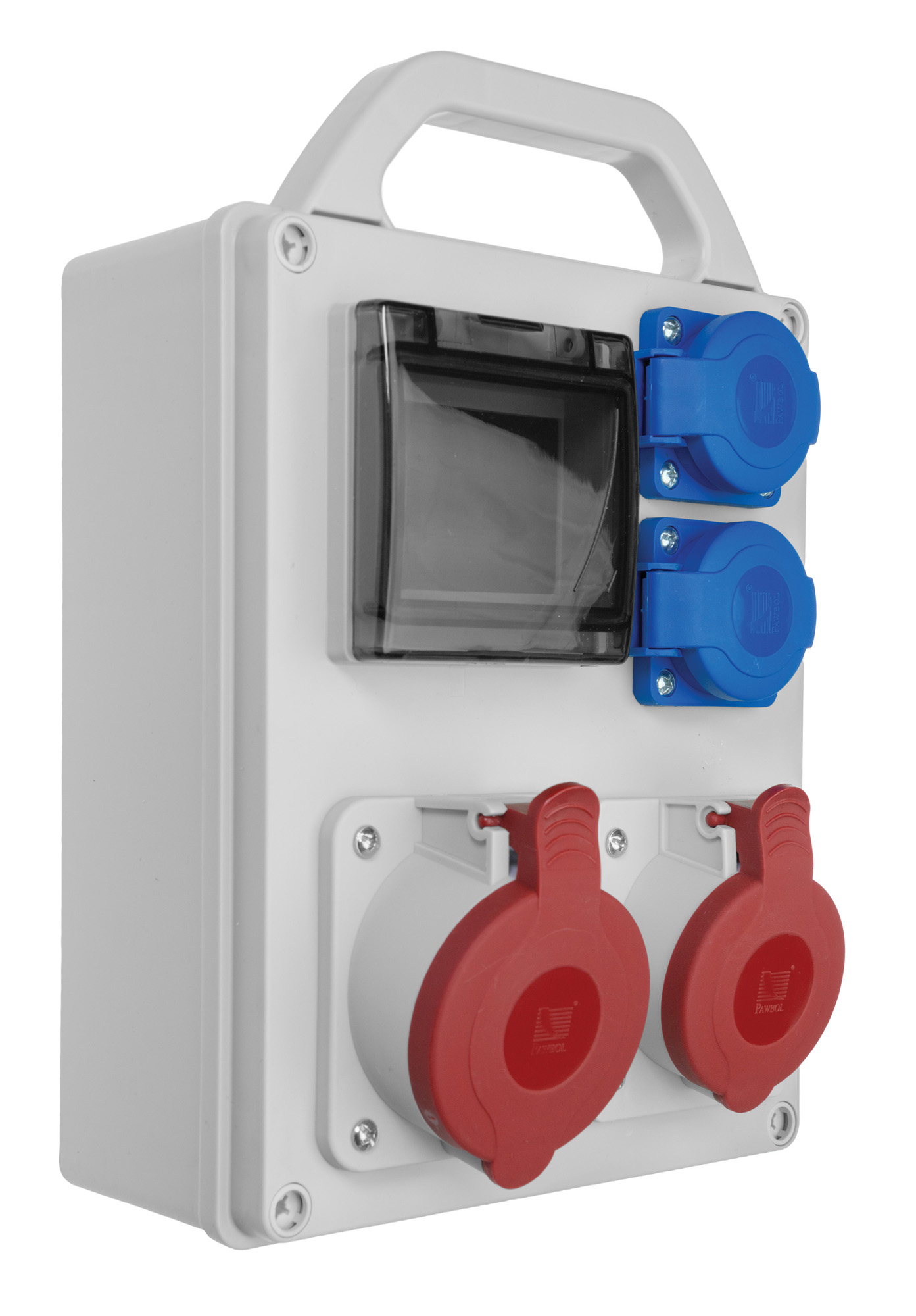 Verteiler R-BOX 240 4S: 1x32A/5P, 1x16A/5P, 2x250V, 400V, IP44 – Pawbol