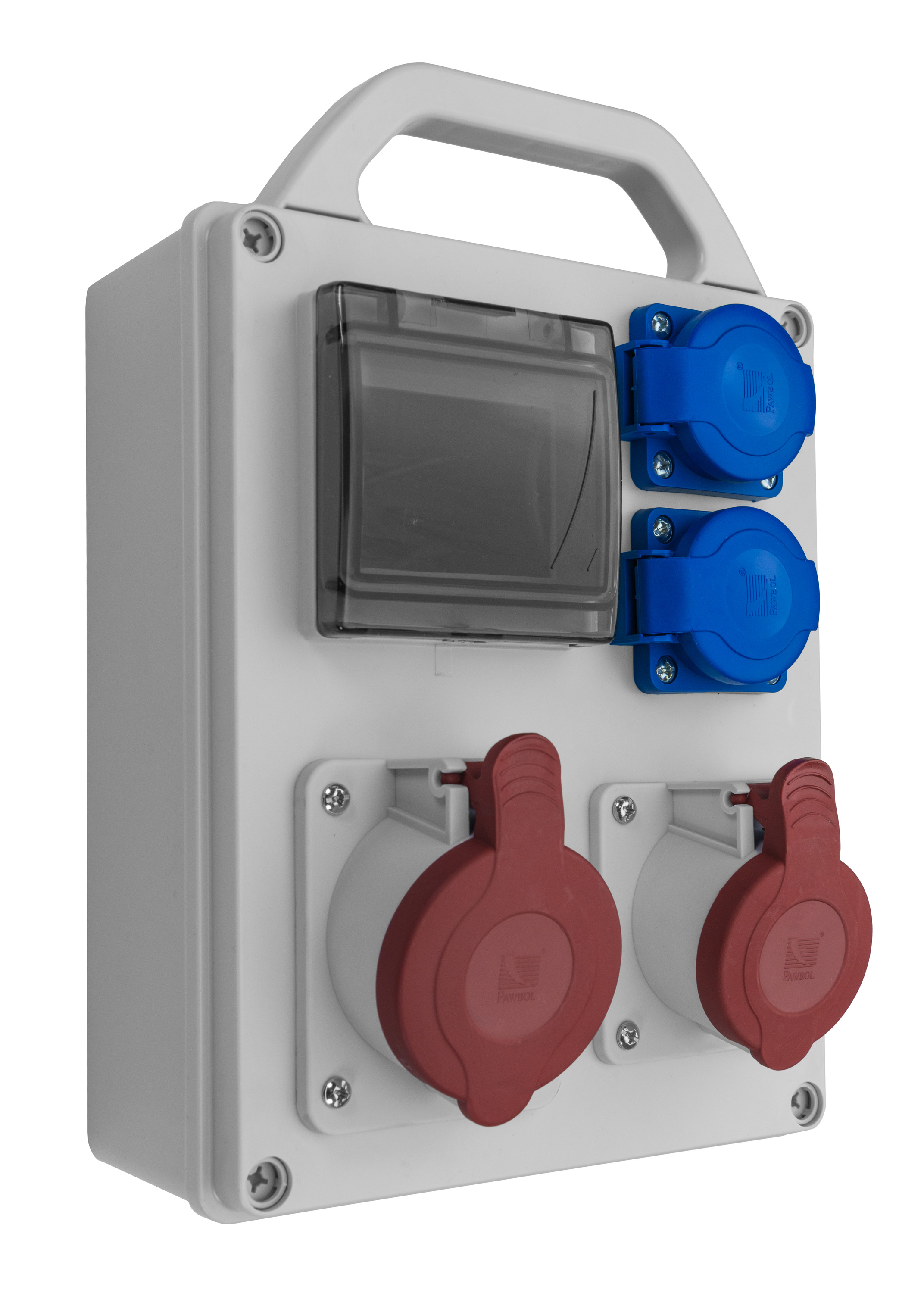 Verteiler R-BOX 240 4S: 1x32A/4P, 1x16A/4P, 2x250V, 400V, IP44 – Pawbol