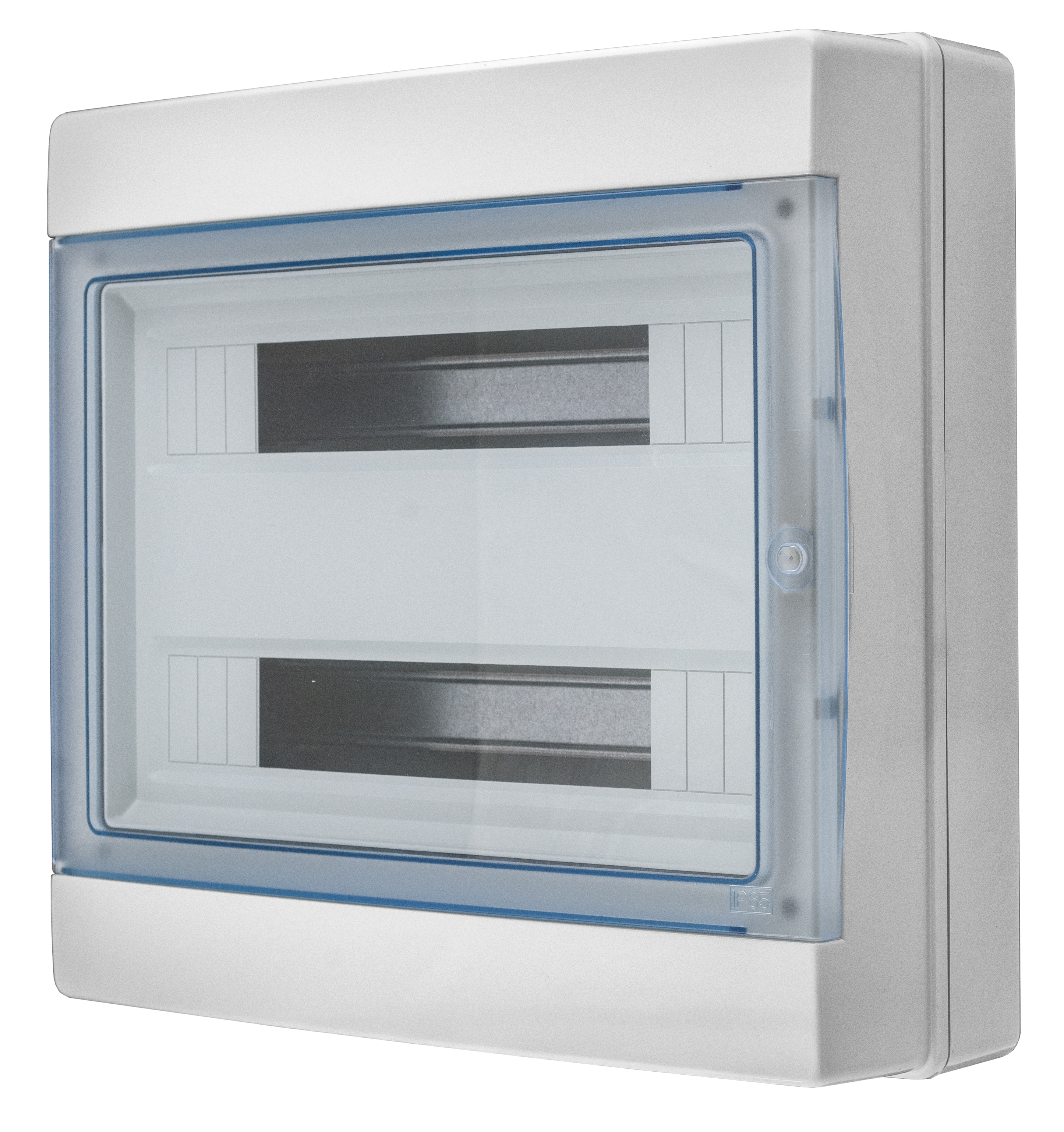 Aufputz-Modulverteiler, S-36, 2x18, transparente Tür, Kunststoff, weiß, IP65 – Pawbol