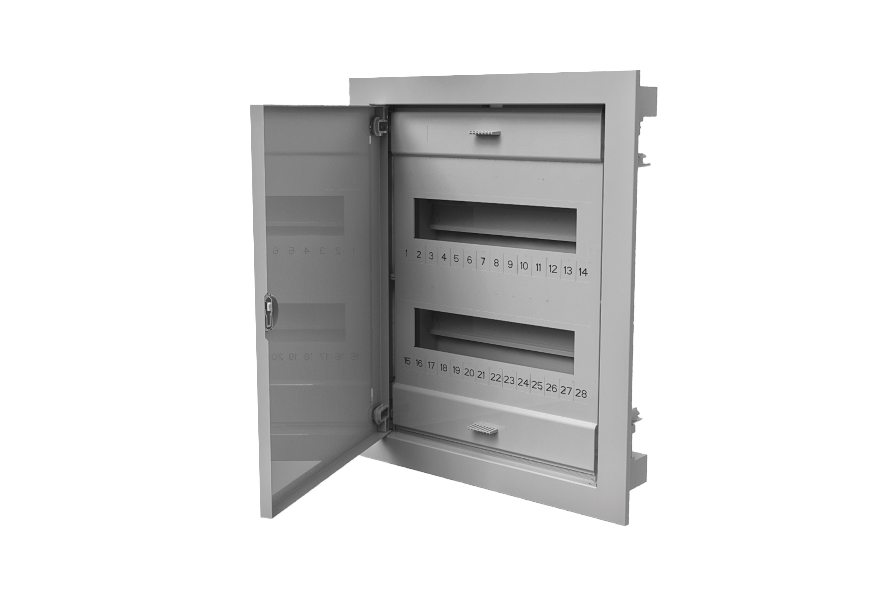 Unterputz-Modulverteiler, S-24, 2x12, undurchsichtige Tür, Metall, grau, IP40 – Pawbol