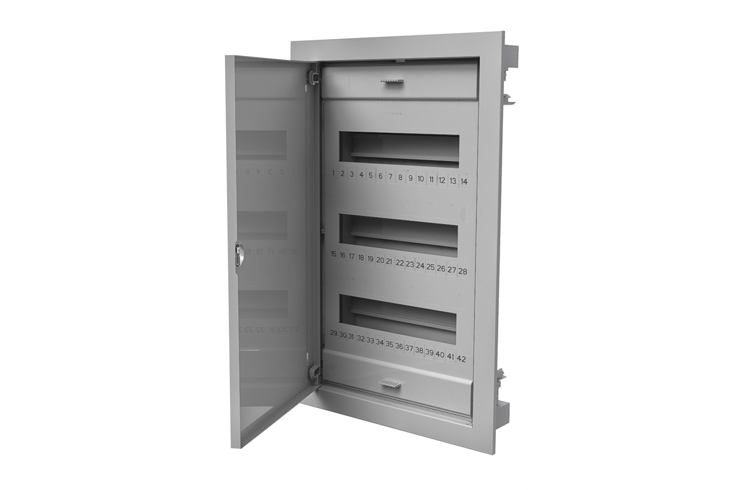 Unterputz-Modulverteiler, S-36, 3x12, undurchsichtige Tür, Metall, grau, IP40 – Pawbol