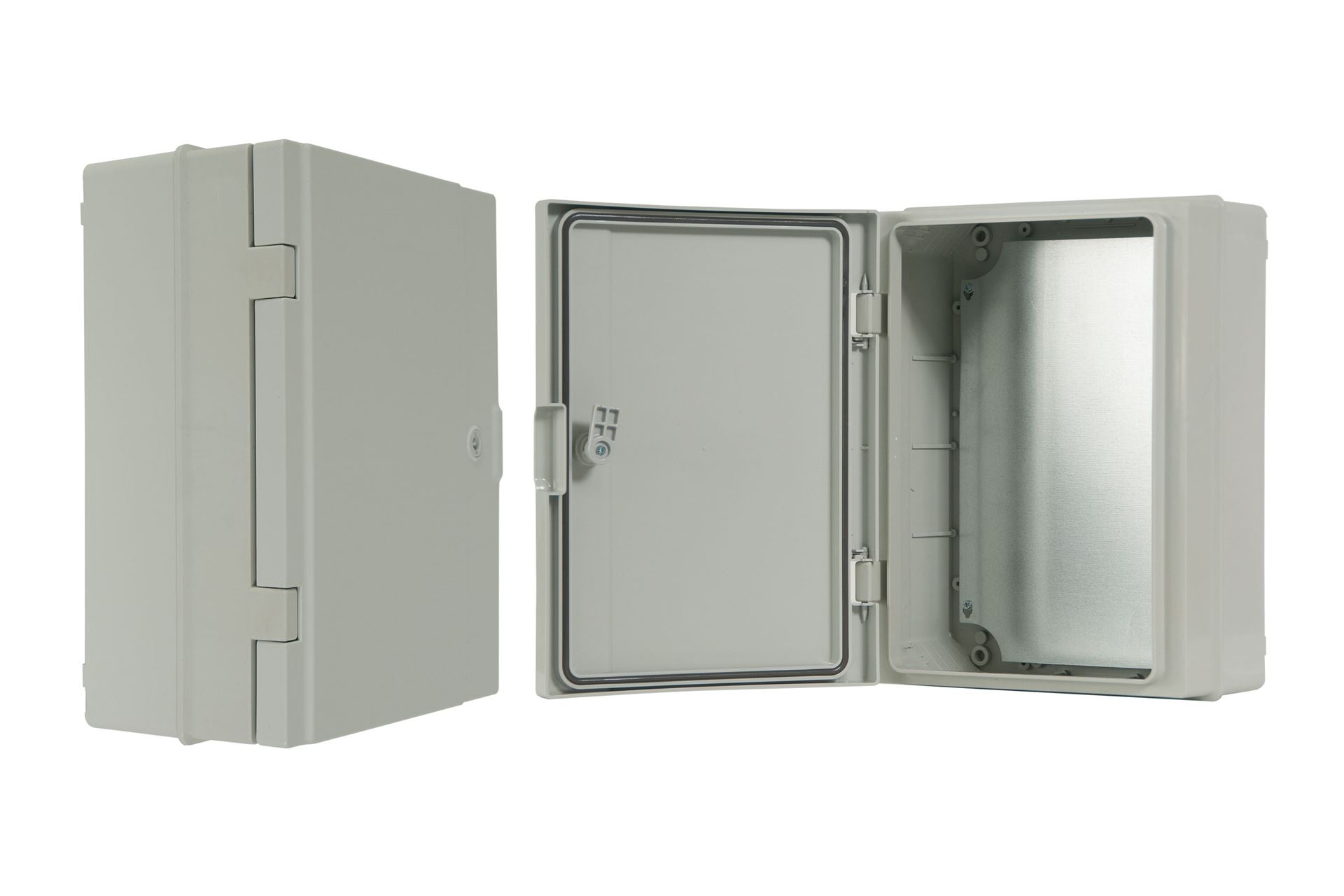 Feuchtraum-Verteilerschrank 260, mit Metall-Montageplatte, 270x360x150, grau, IK10, IP65 – Pawbol