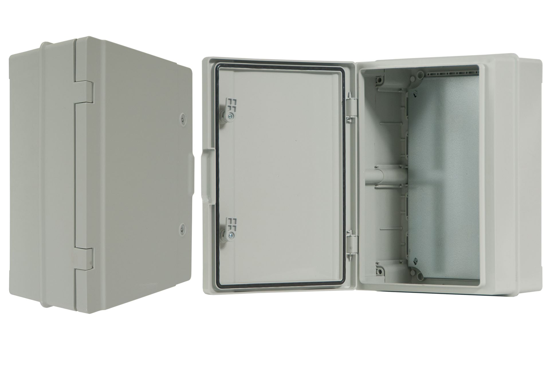 Feuchtraum-Verteilerschrank 300, mit Metall-Montageplatte, 310x410x170, grau, IK10, IP65 – Pawbol