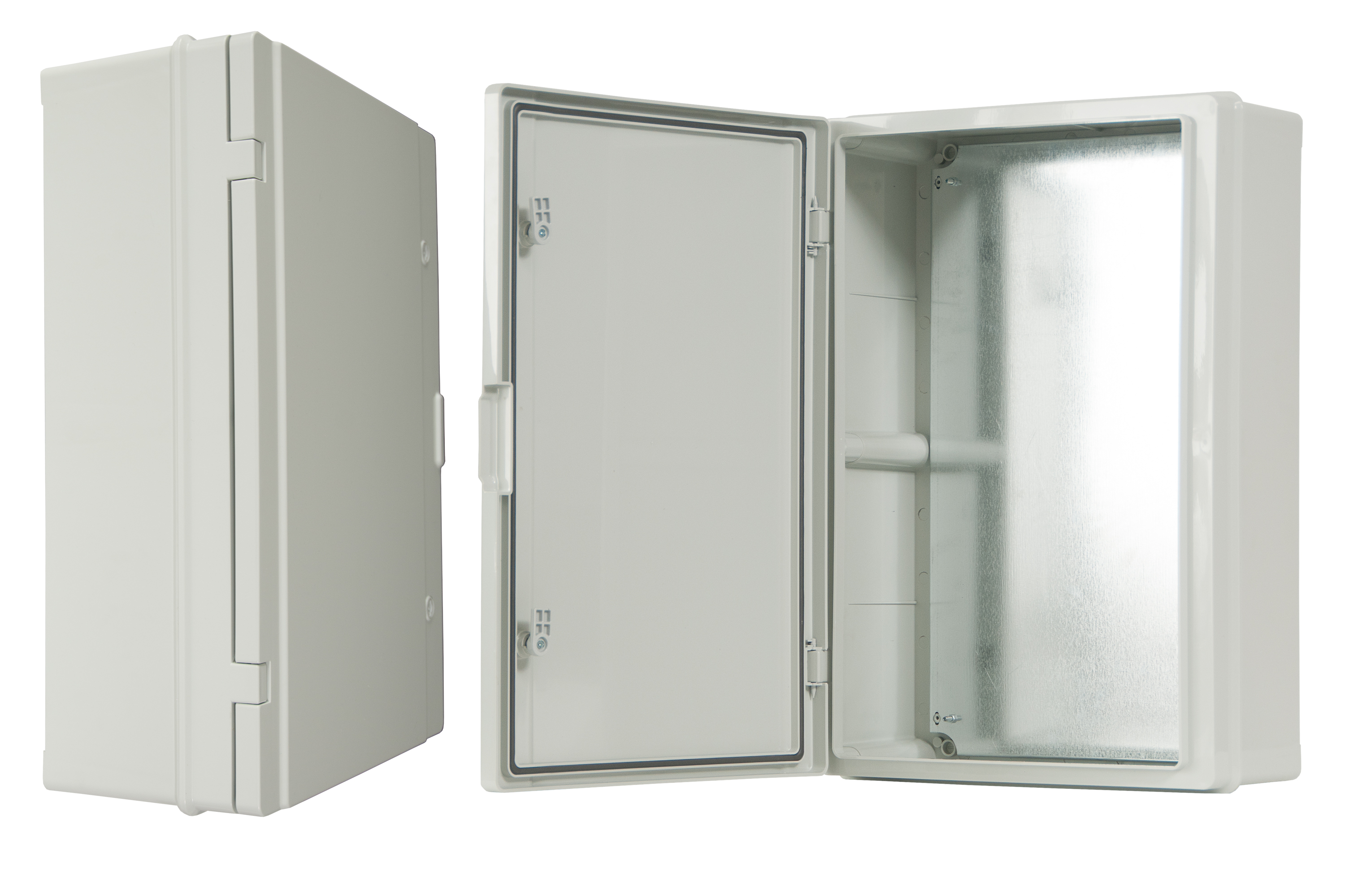 Feuchtraum-Verteilerschrank 400, mit Metall-Montageplatte, 410x610x200, grau, IK10, IP65 – Pawbol