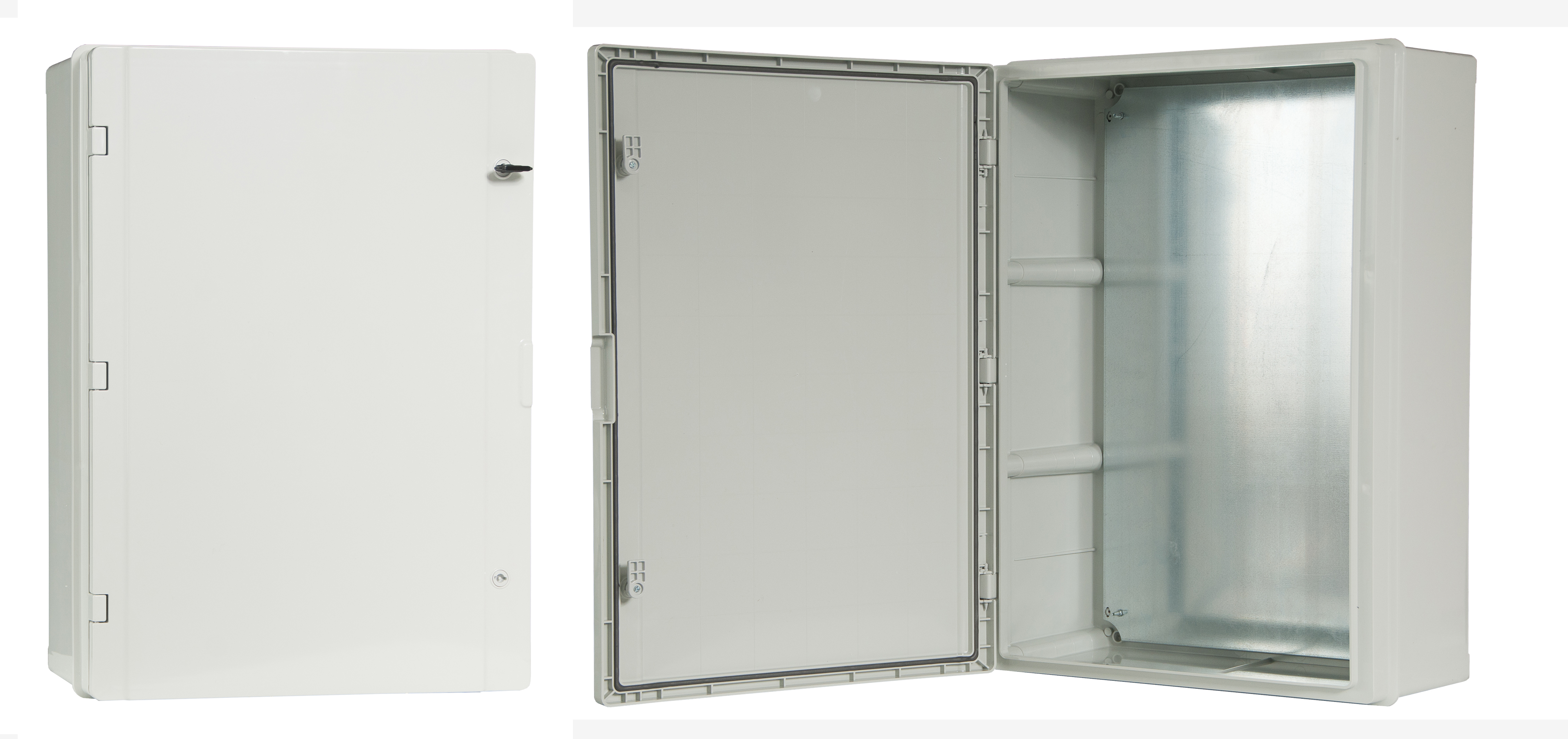 Feuchtraum-Verteilerschrank 500, mit Metall-Montageplatte, 510x710x250, grau, IK10, IP65 – Pawbol