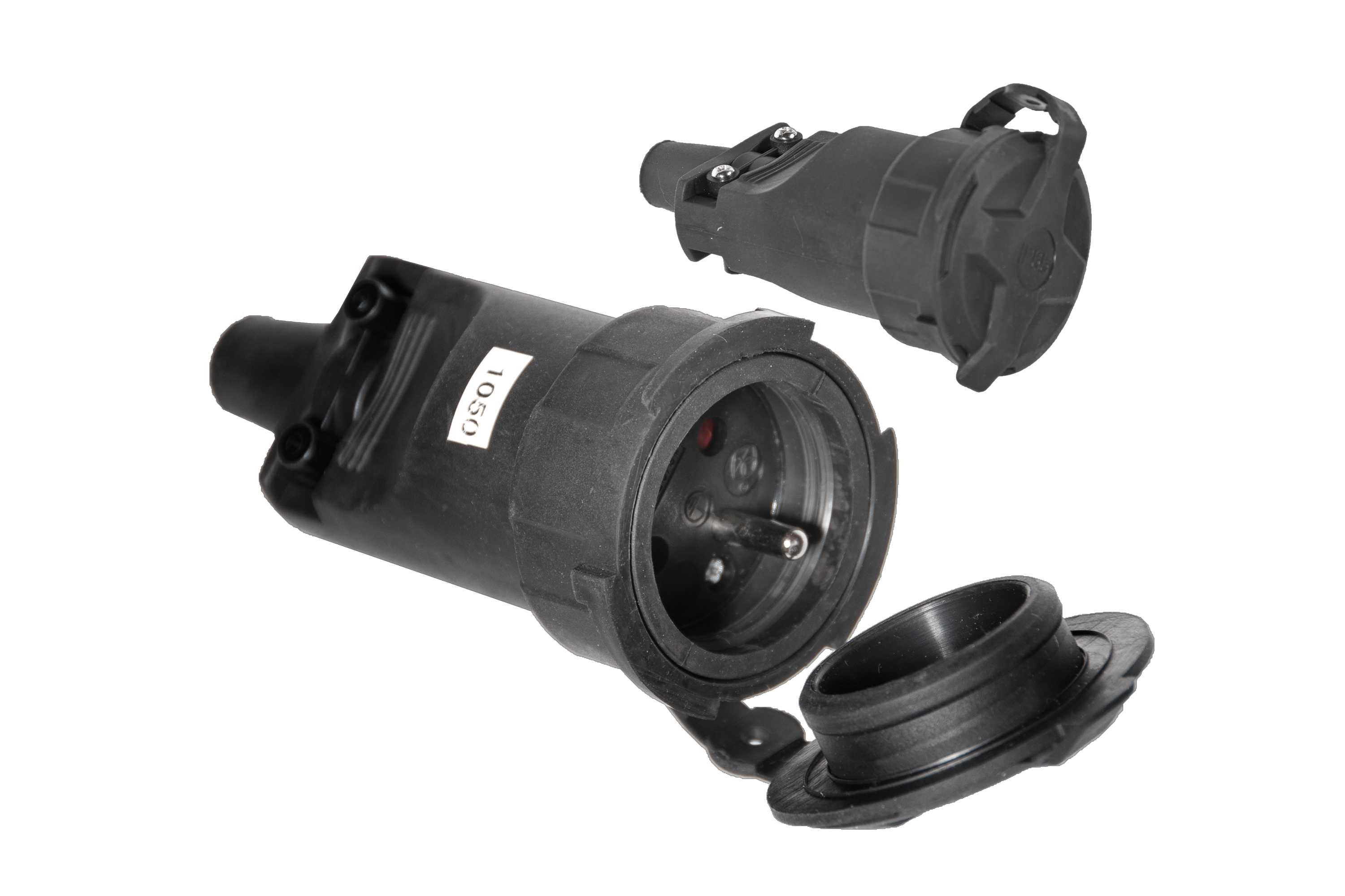 Gummi-Kupplung mobil mit Schutzkontakt, 16A, 250V, schwarz, IP65 – Pawbol