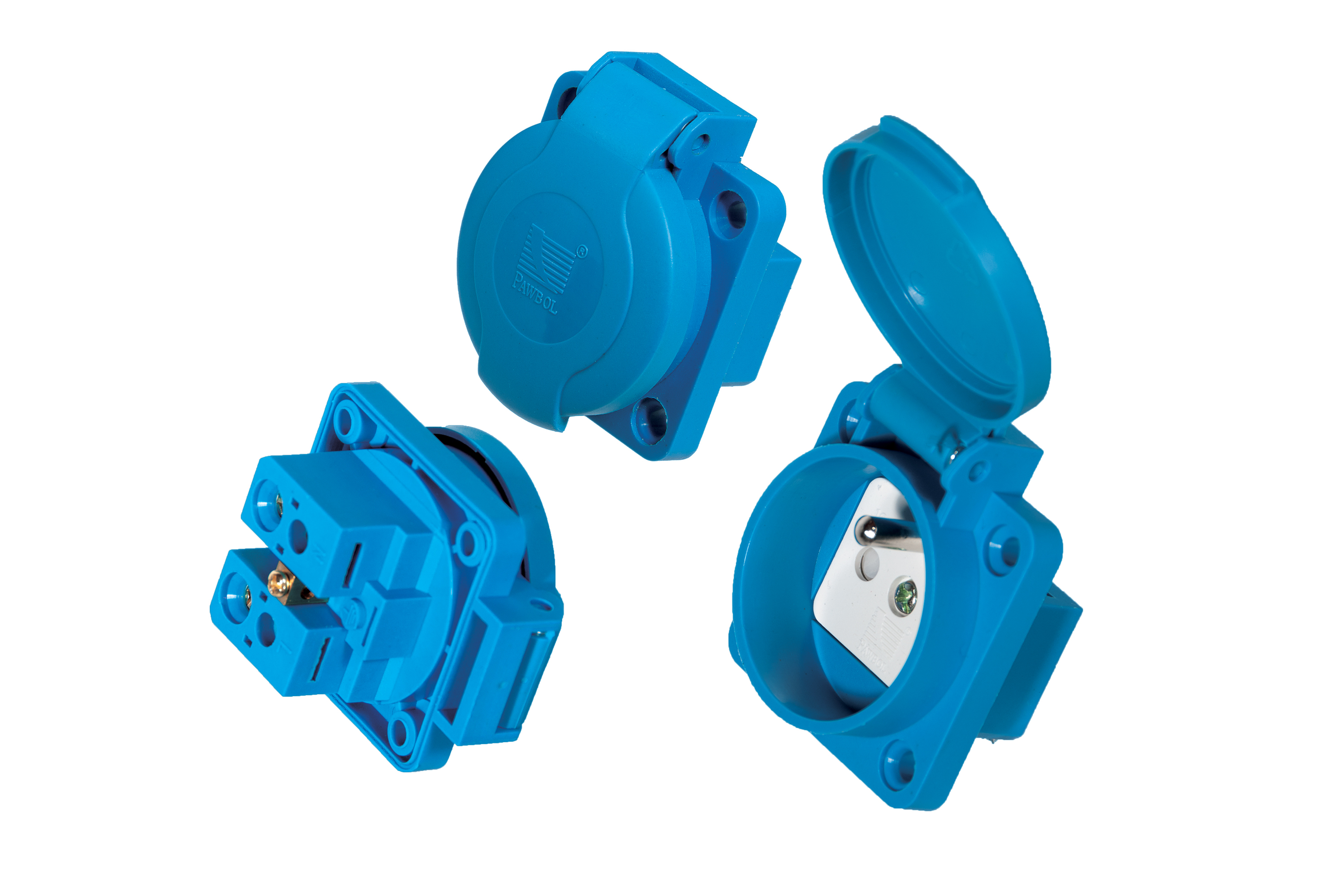 Einbau-Steckdose VZ mit Schutzkontakt, 16A, 250V, blau, IP54 – Pawbol