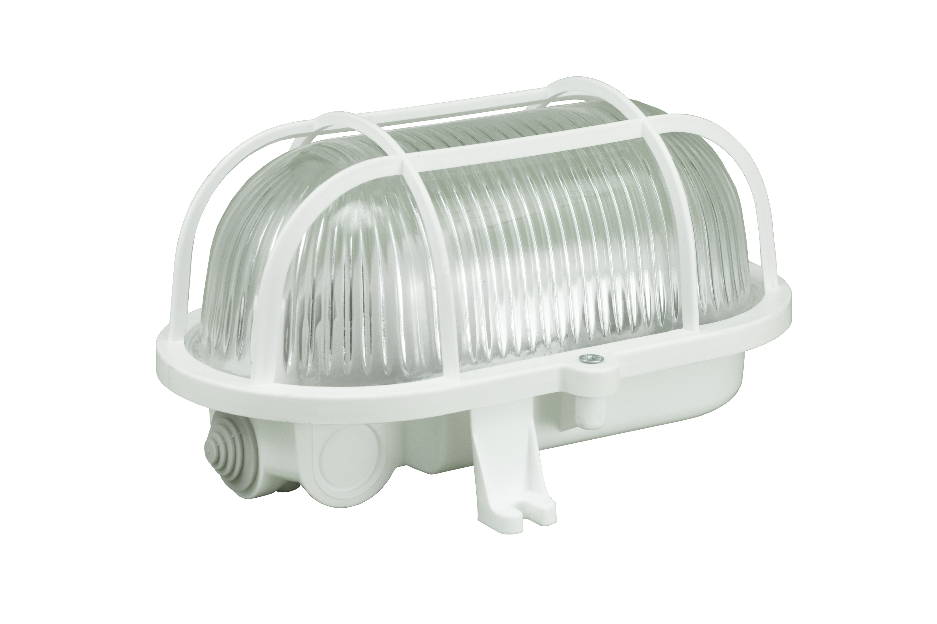 Leuchte OWAL 100, E27, 18W, transparente GlasLampenschirm, Sockel weiß, SchutzgitterUV-Beständigkeit – Pawbol