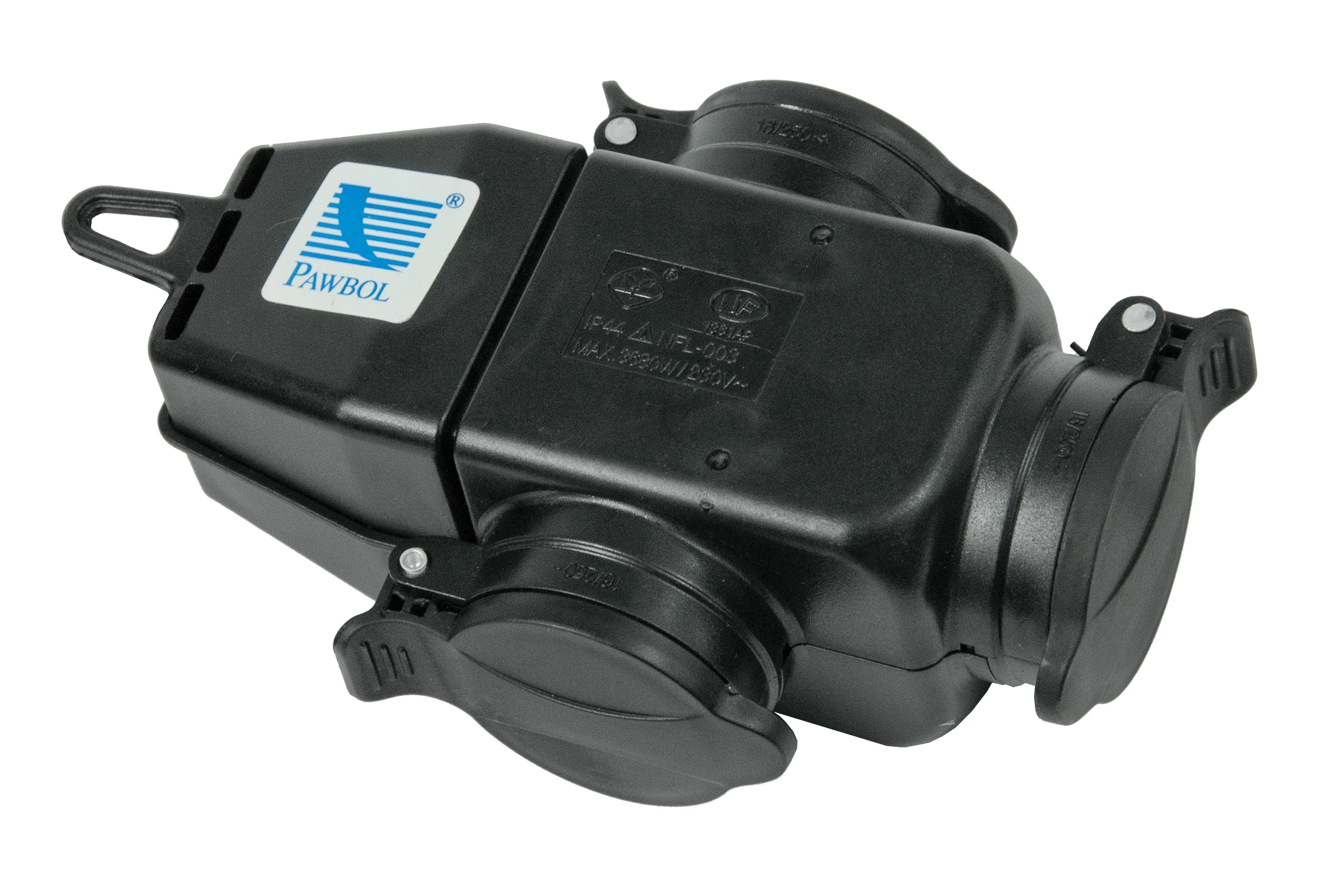 3-fach-Verteiler mit Schutzkontakt, 16A, 250V, schuko, schwarz, IP44 – Pawbol