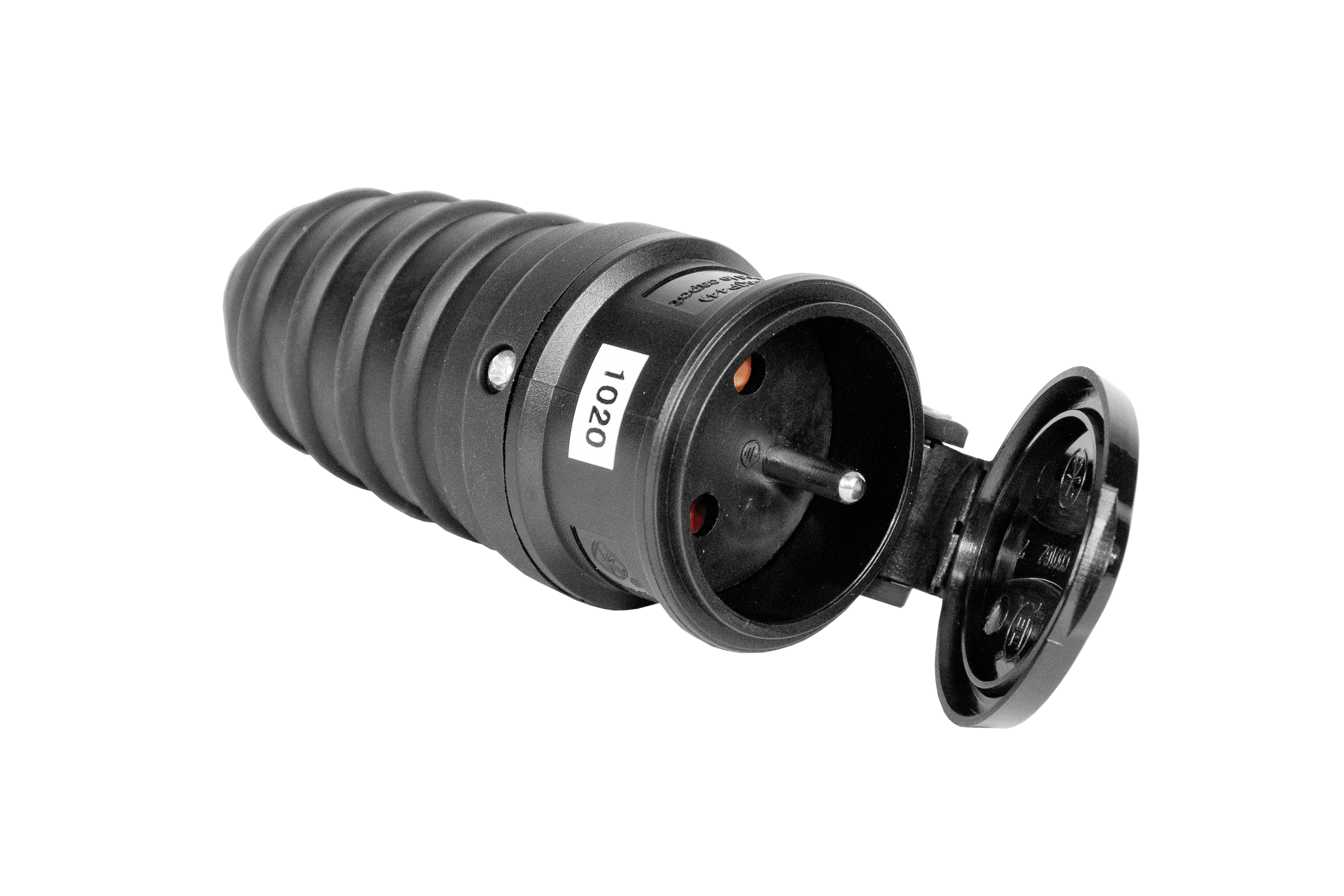 Gummi-Kupplung mobil mit Schutzkontakt, 16A, 250V, schwarz, IP44 – Pawbol