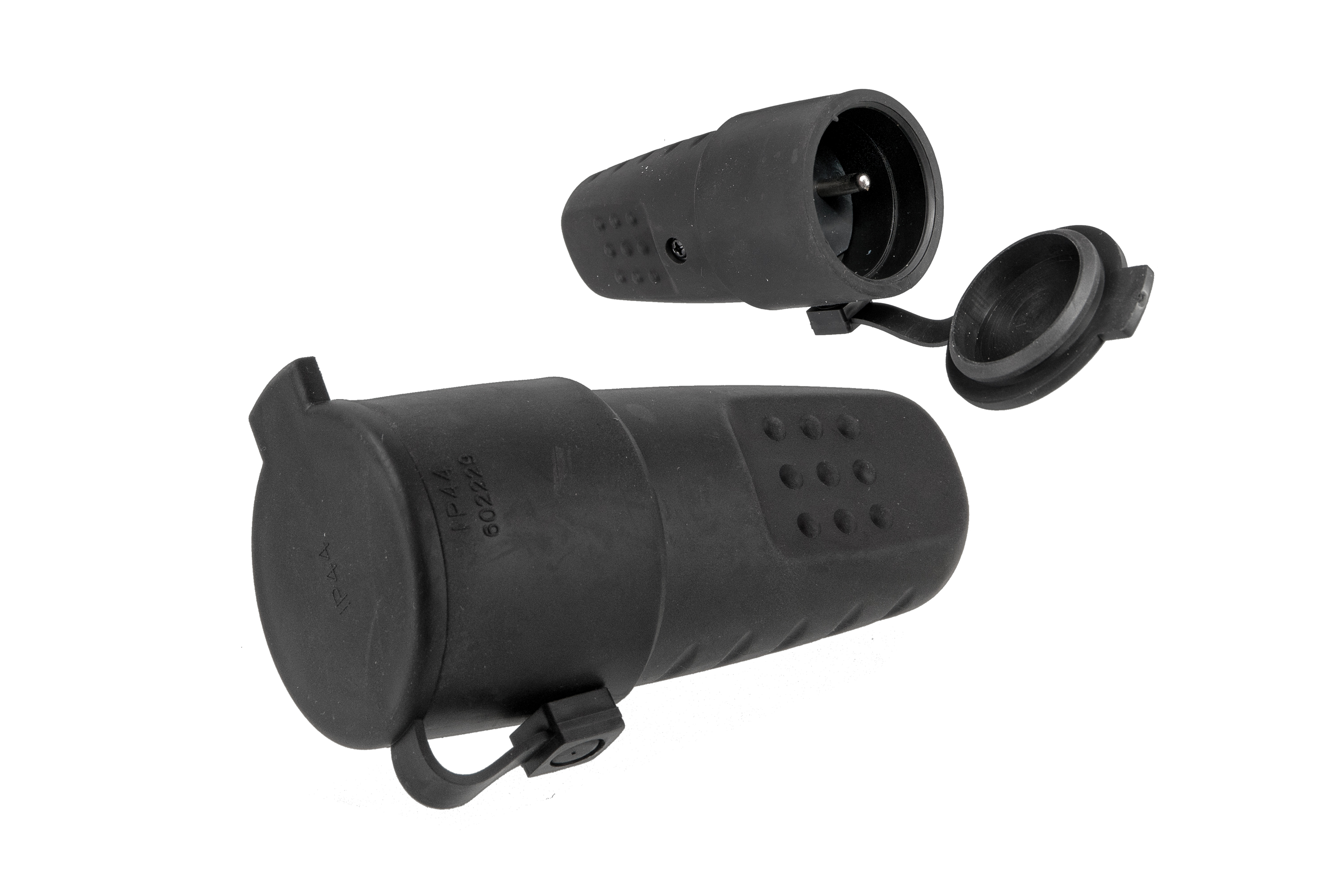 Gummi-Kupplung LUX mobil mit Schutzkontakt, 16A, 250V, schwarz, IP44 – Pawbol