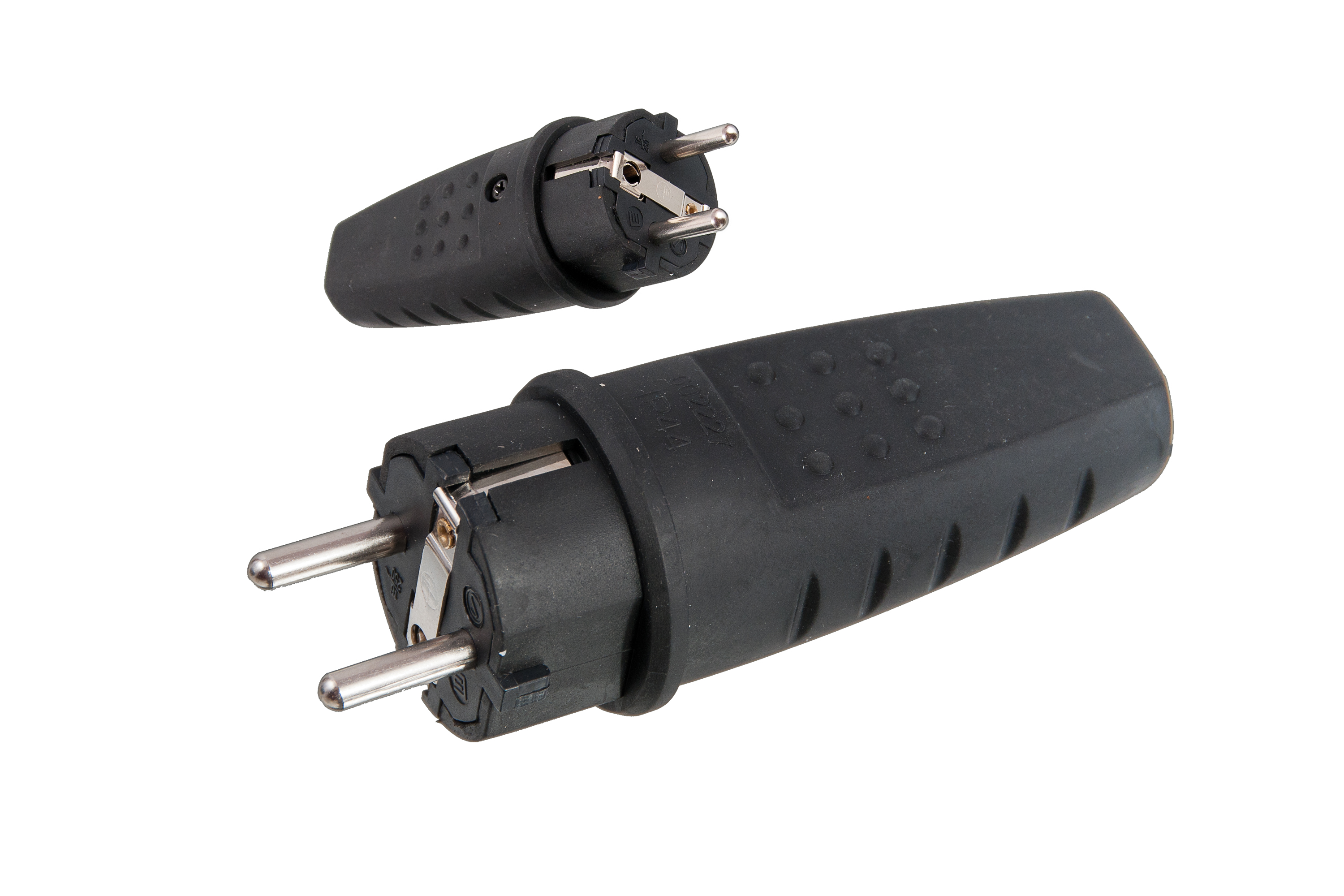 Gummi-Stecker LUX mobil mit Schutzkontakt, 16A, 250V, schwarz, IP44 – Pawbol