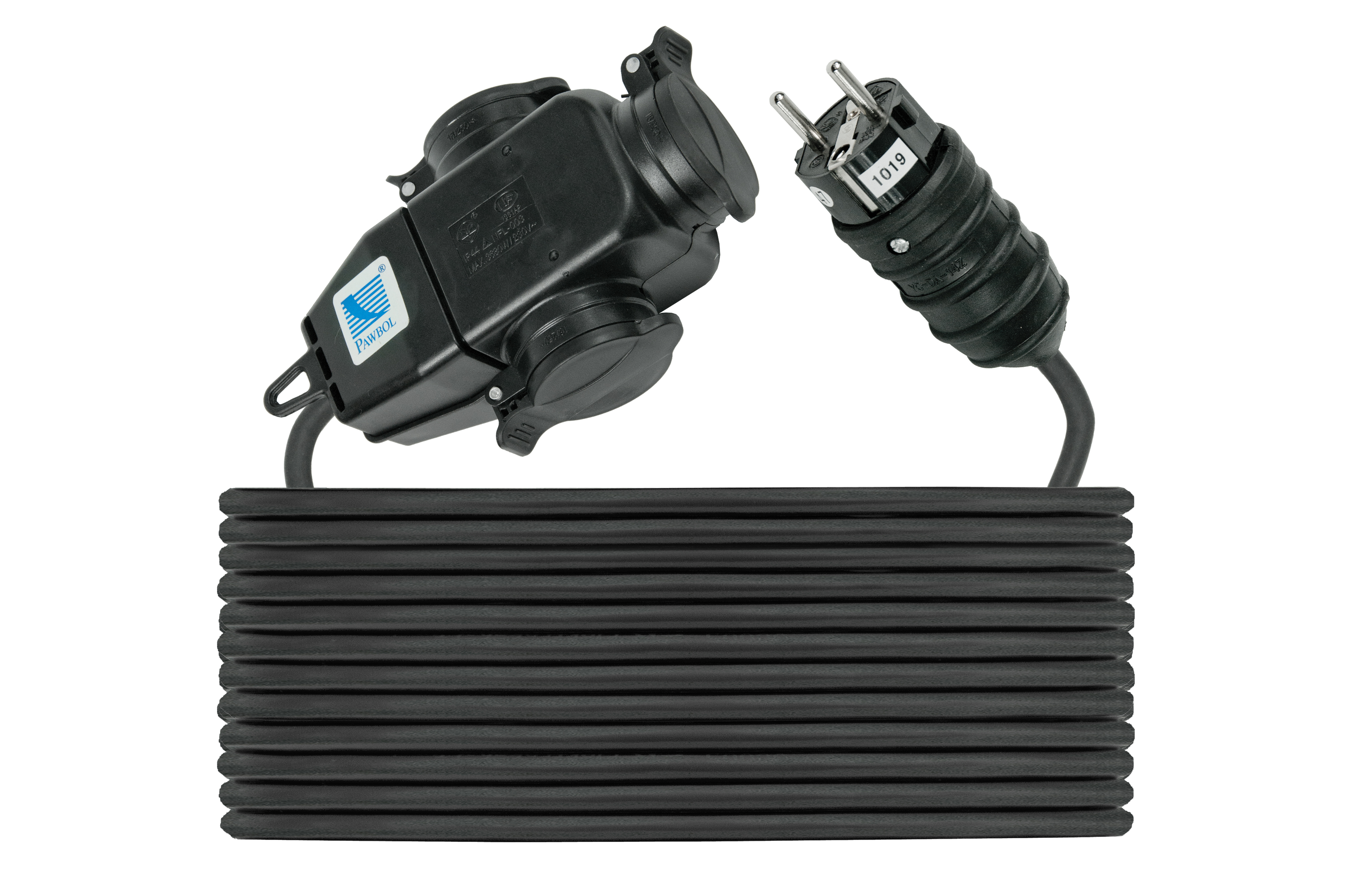 T-Verteiler mit Stecker und Leitung H05RR-F 3x1,5mm2 - 10m, 16A, 250V, schwarz – Pawbol