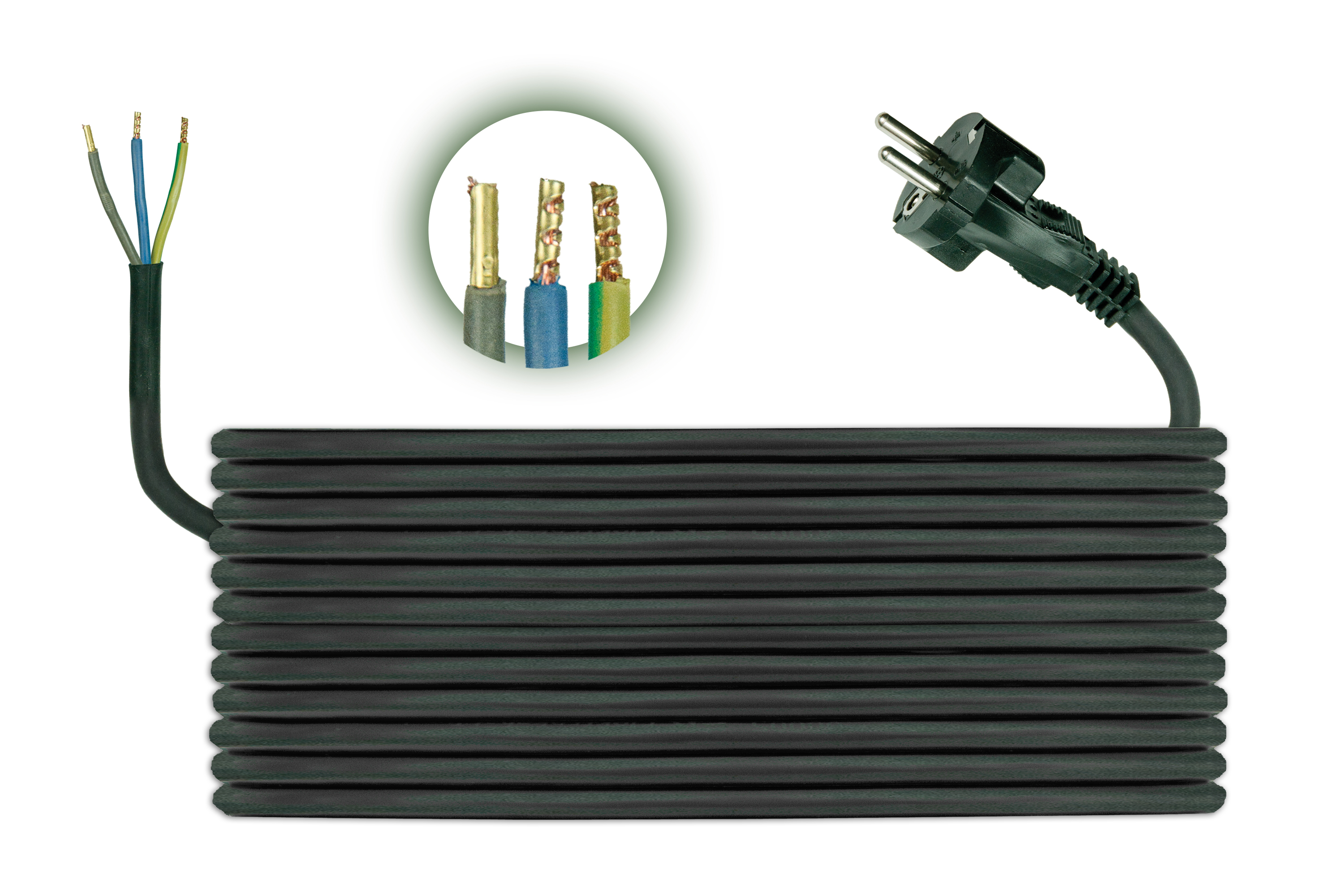 Anschlussleitung Gummi H05RR-F 3x1mm2 - 5m, vergossener gerader Uni-Schuko-Stecker, schwarz – Pawbol