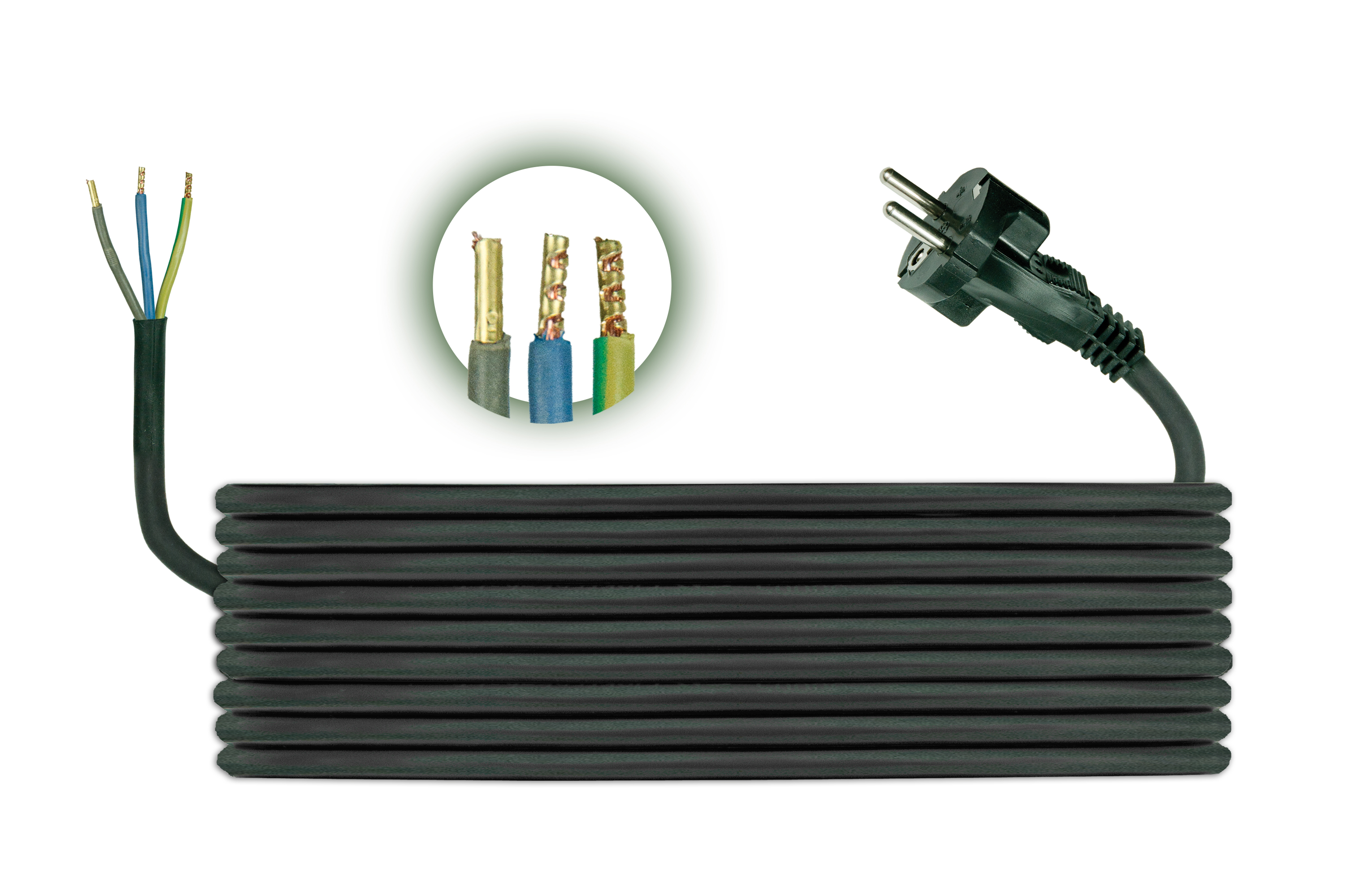 Anschlussleitung Gummi H05RR-F 3x1,5mm2 - 3m, vergossener gerader Uni-Schuko-Stecker, schwarz – Pawbol