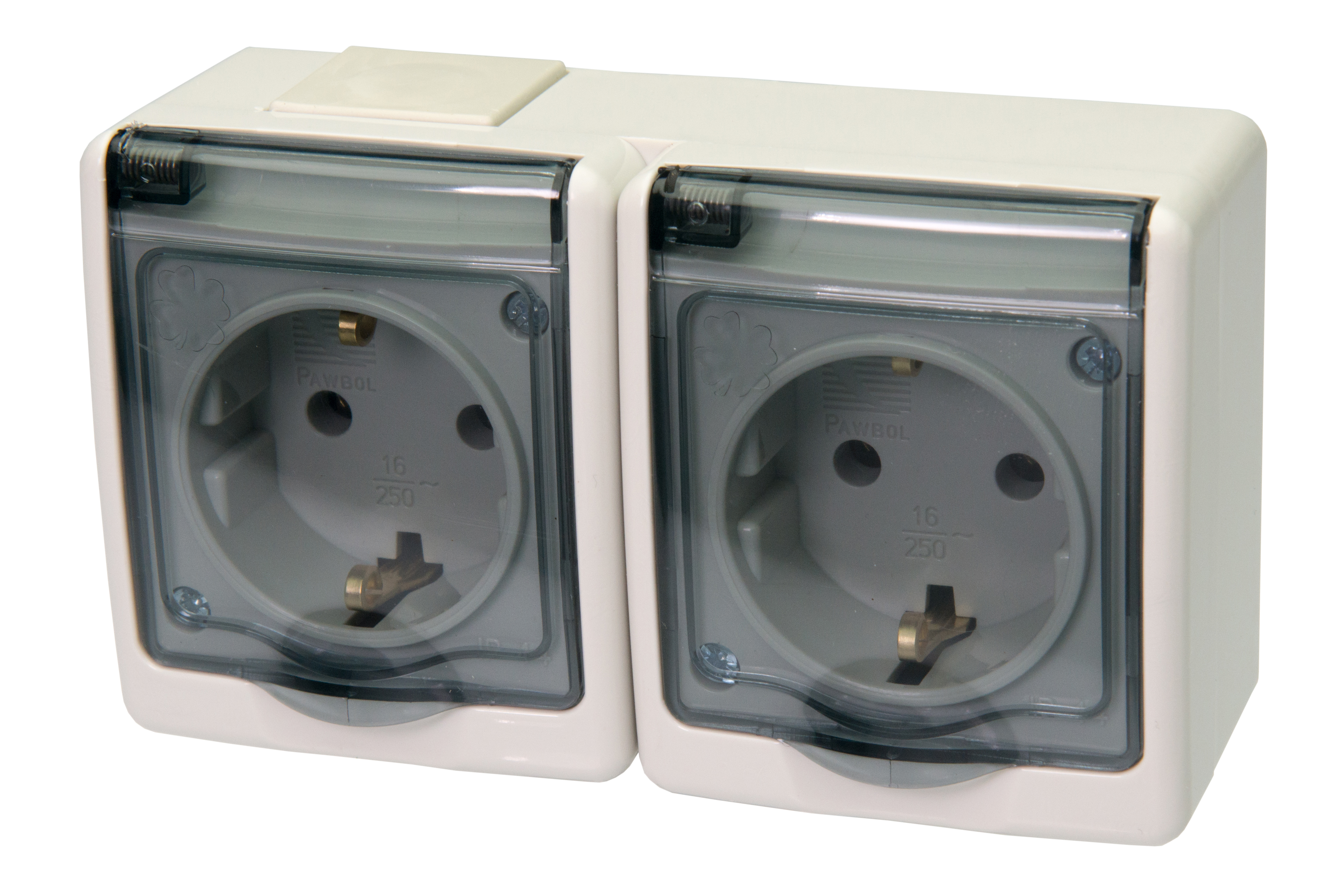 BETA-Steckdose Doppel schuko, grau, Rauchglas-Klappe, IP44 – Pawbol