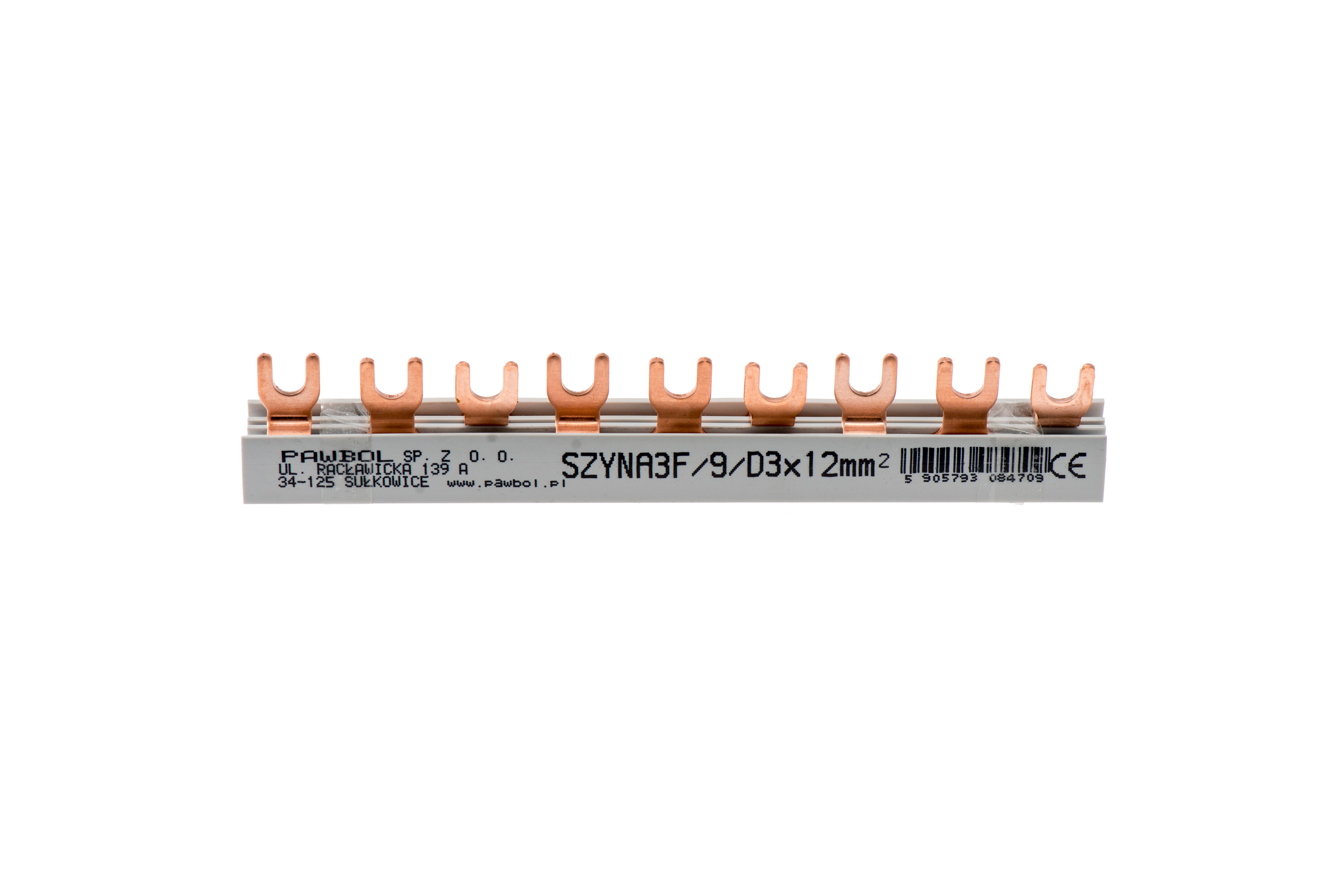 Phasenschiene 3-phasig, Gabelausführung, geteilt, S-9, 12mm2, 80A, 400V