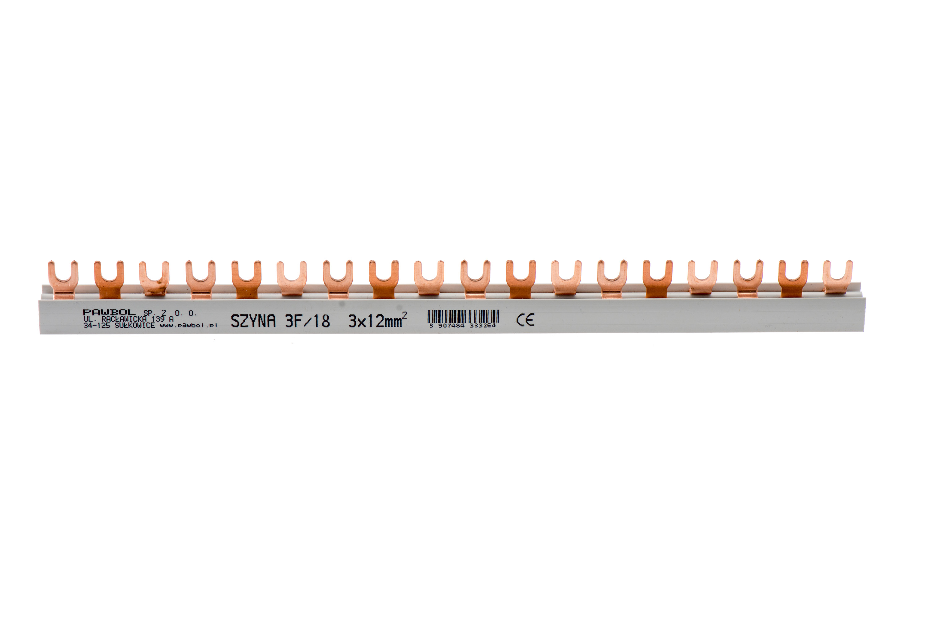 Phasenschiene 3-phasig, Gabelausführung, S-18, 12mm2, 80A, 400V – Pawbol