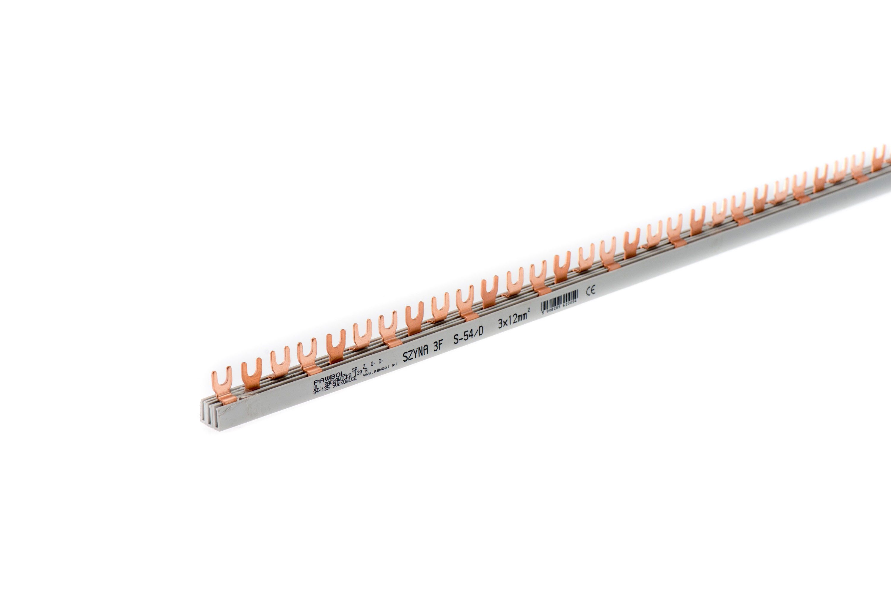 Phasenschiene 3-phasig, Gabelausführung, geteilt, S-54, 12mm2, 80A, 400V – Pawbol