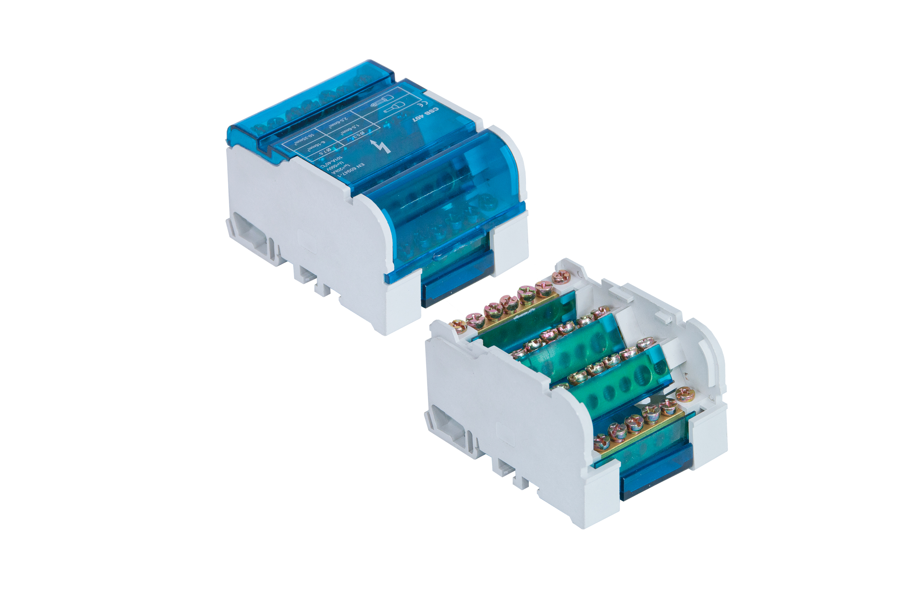 Verteilerblock 4-polig, modular, 4x7 Klemmen, 160A, 500V, weißmit grauer Klappe – Pawbol