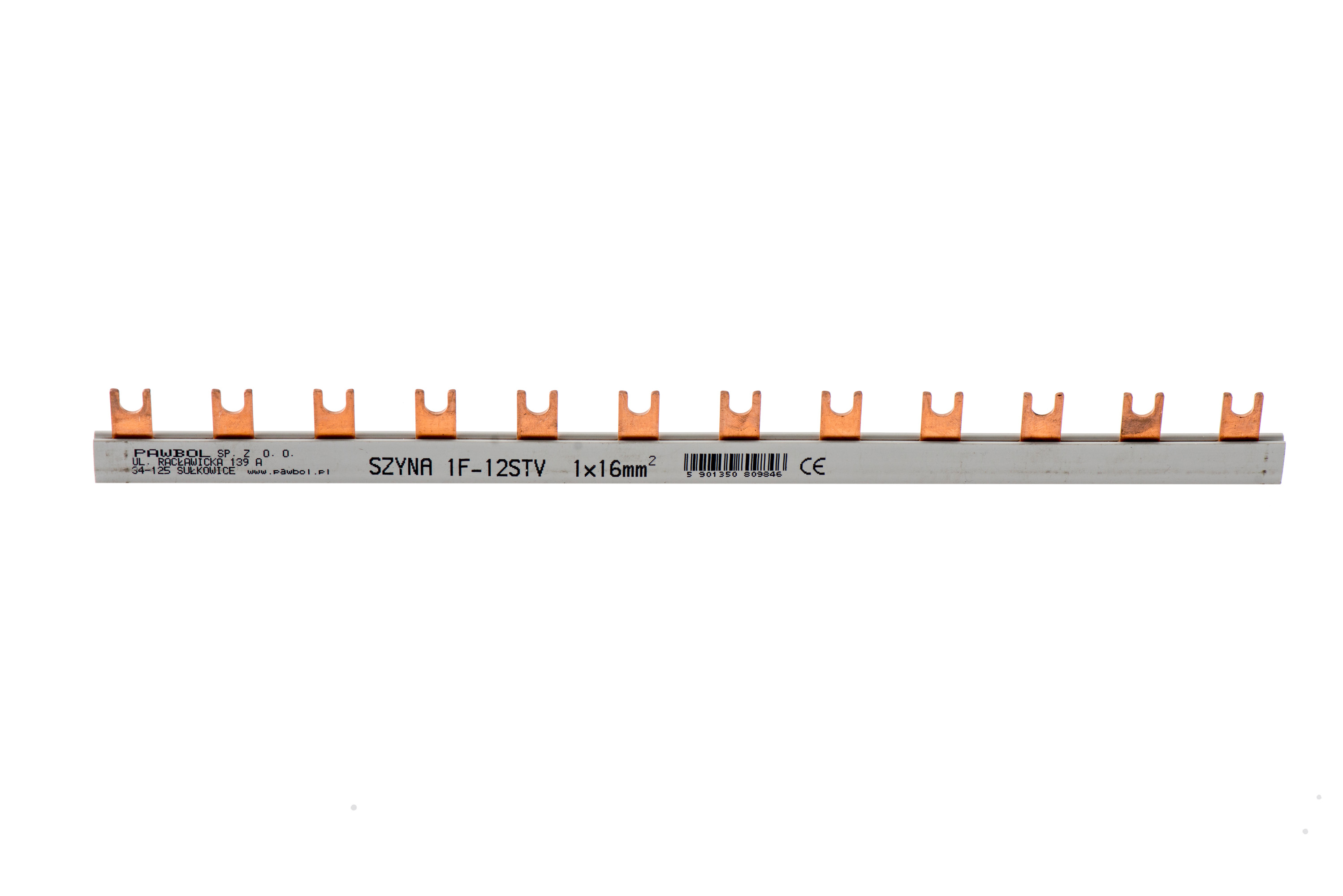 Phasenschiene 1-phasig, Gabelausführung, 12STV, 16mm2, 80A, 400V – Pawbol