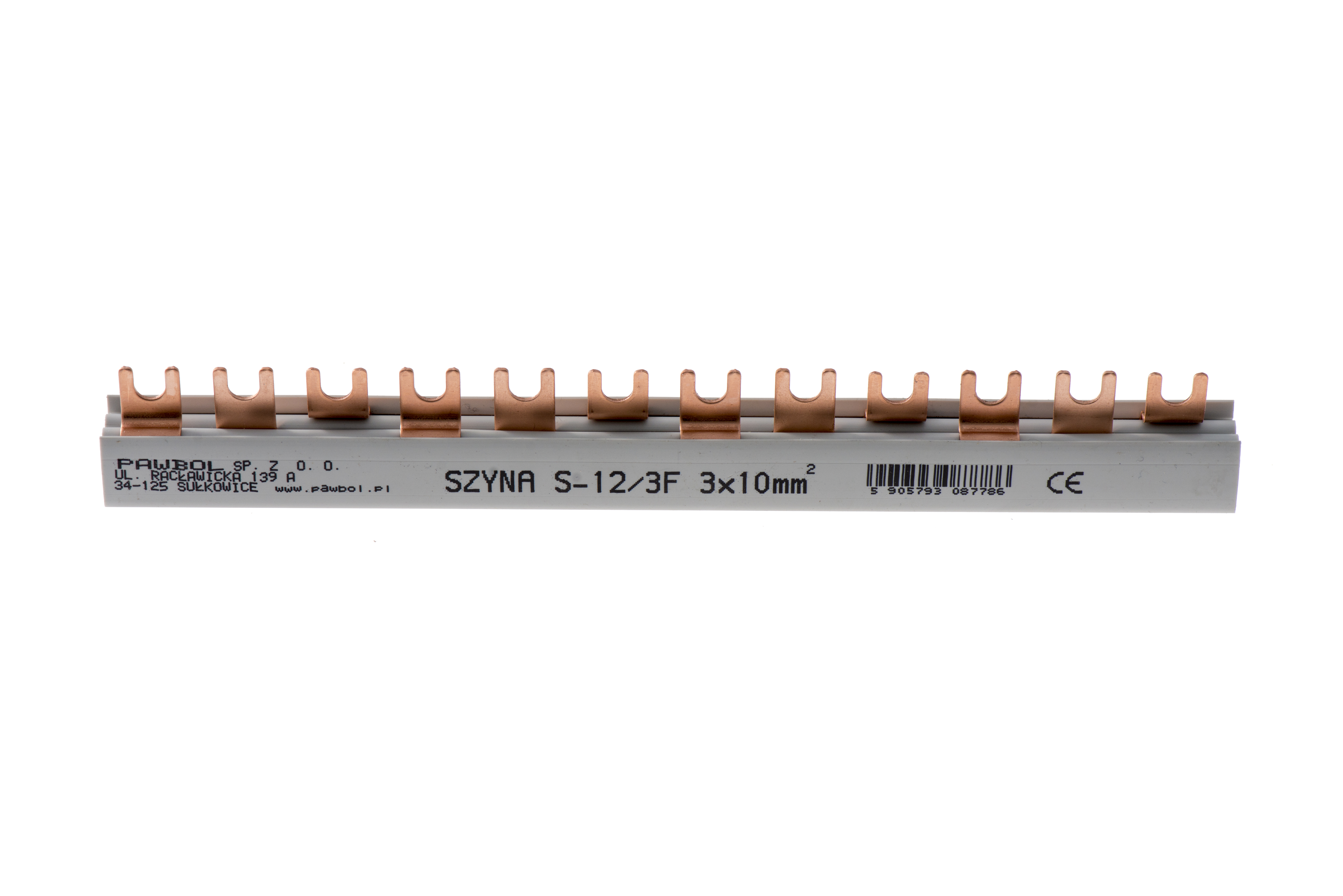 Phasenschiene 3-phasig, Gabelausführung, S-12, 10mm2, 63A, 400V – Pawbol