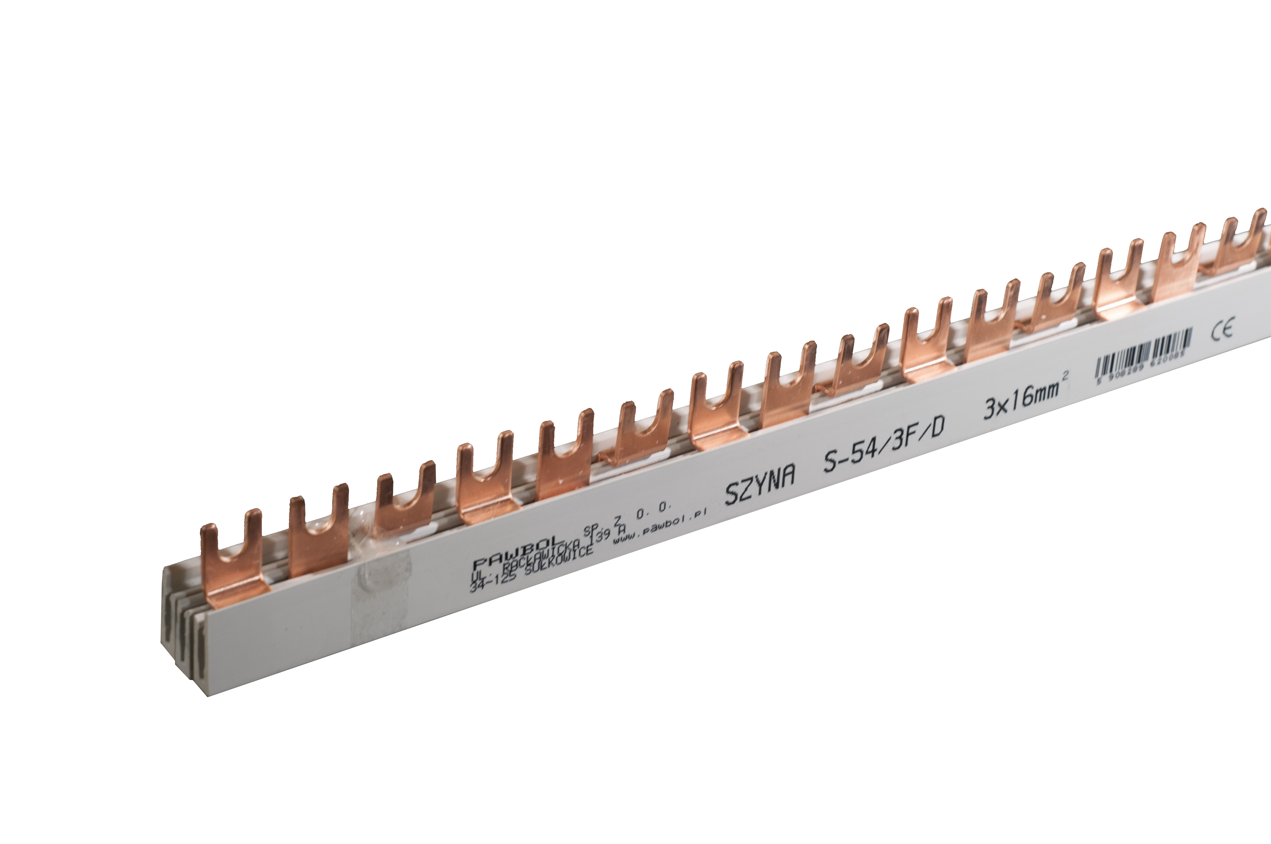 Phasenschiene 3-phasig, Gabelausführung, geteilt, S-54, 16mm2, 100A, 400V – Pawbol